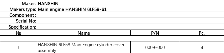 【询价】船舶备件—HANSHIN主机气缸盖总成（CK-Y20240809-01）询价-泰州昌宽社区-报价采购-船用采购网-船舶物料采购-船务服务-一站式船用设备供应服务