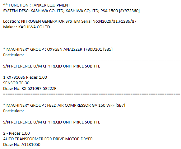 【询价】船舶备件—KASHIWA备件（CK-C20240920-05）询价-泰州昌宽社区-报价采购-船用采购网-船舶物料采购-船务服务-一站式船用设备供应服务