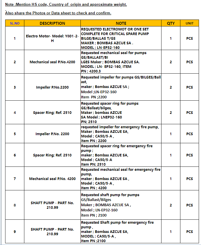 【询价】船舶备件—BOMBAS备件（CK-J20241025-05）询价-泰州昌宽社区-报价采购-船用采购网-船舶物料采购-船务服务-一站式船用设备供应服务