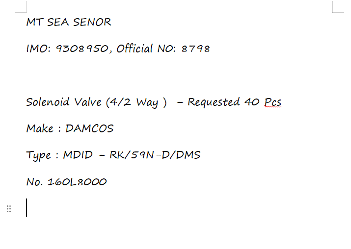 【询价】船舶备件—电磁阀（CK-R20241030-20）询价-泰州昌宽社区-报价采购-船用采购网-船舶物料采购-船务服务-一站式船用设备供应服务
