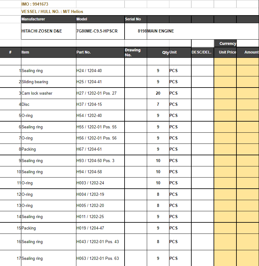 【询价】船舶备件—HITACHI ZOSEN D&E备件（CK-L20241015-25）询价-泰州昌宽社区-报价采购-船用采购网-船舶物料采购-船务服务-一站式船用设备供应服务