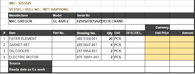 【询价】船舶备件—MAC GREGOR备件（CK-20241126-21）询价-泰州昌宽社区-报价采购-船用采购网-船舶物料采购-船务服务-一站式船用设备供应服务