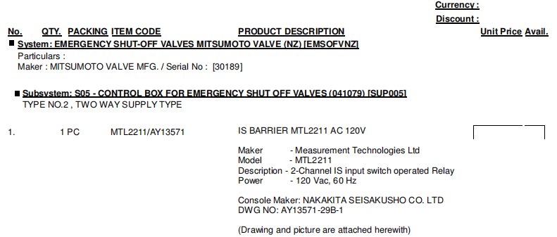 【询价】船舶备件—MTL2211/AY13571（CK-R20241113-07）询价-泰州昌宽社区-报价采购-船用采购网-船舶物料采购-船务服务-一站式船用设备供应服务