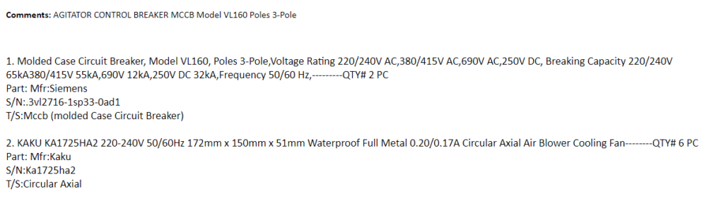 【询价】船舶备件—断路器/风扇（CK-20241202-43）询价-泰州昌宽社区-报价采购-船用采购网-船舶物料采购-船务服务-一站式船用设备供应服务