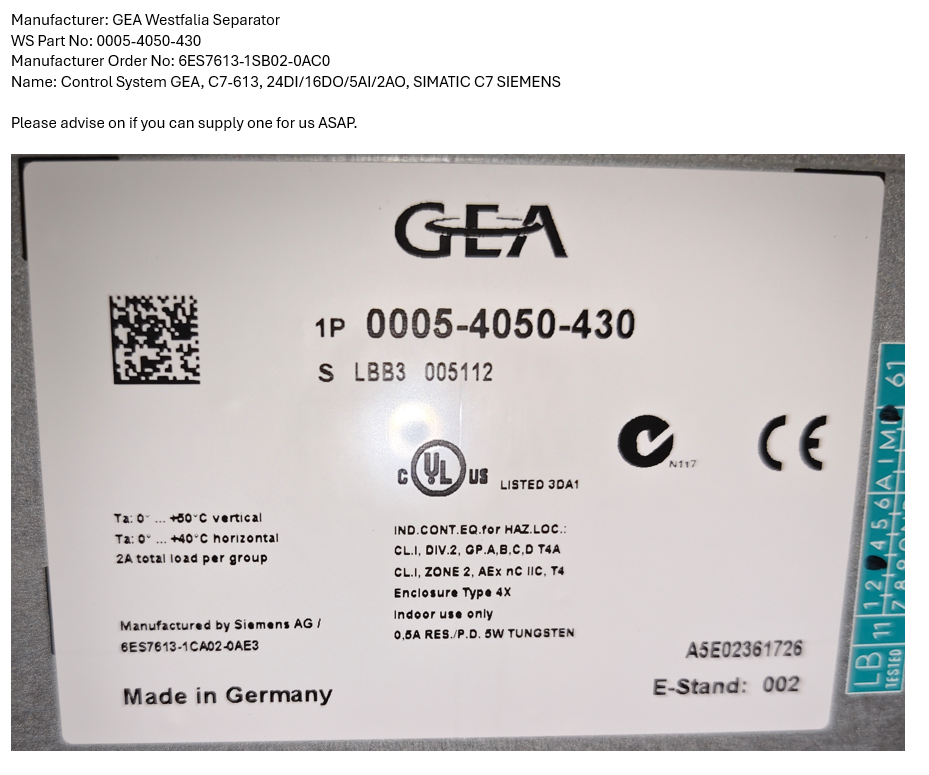 【询价】船舶备件— Westfalia分离机（CKQ-2510293P）询价-泰州昌宽社区-报价采购-船用采购网-船舶物料采购-船务服务-一站式船用设备供应服务