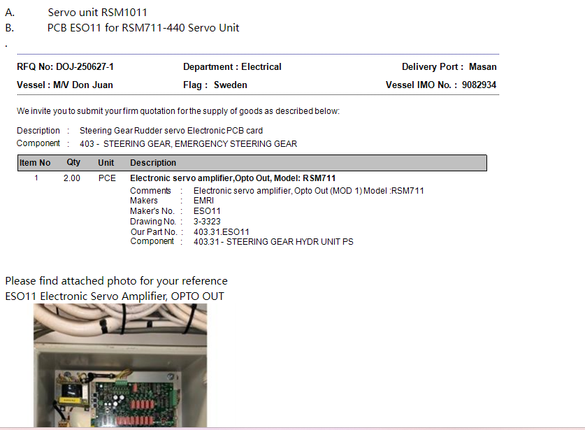 【询价】PCB ESO11 for RSM711-440 Servo Unit-行业交流社区-船用采购网-船舶物料采购-船务服务-一站式船用设备供应服务
